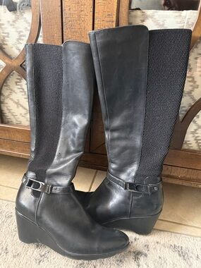 Blondo Black Wedge Knee-High Boots with Ankle Strap